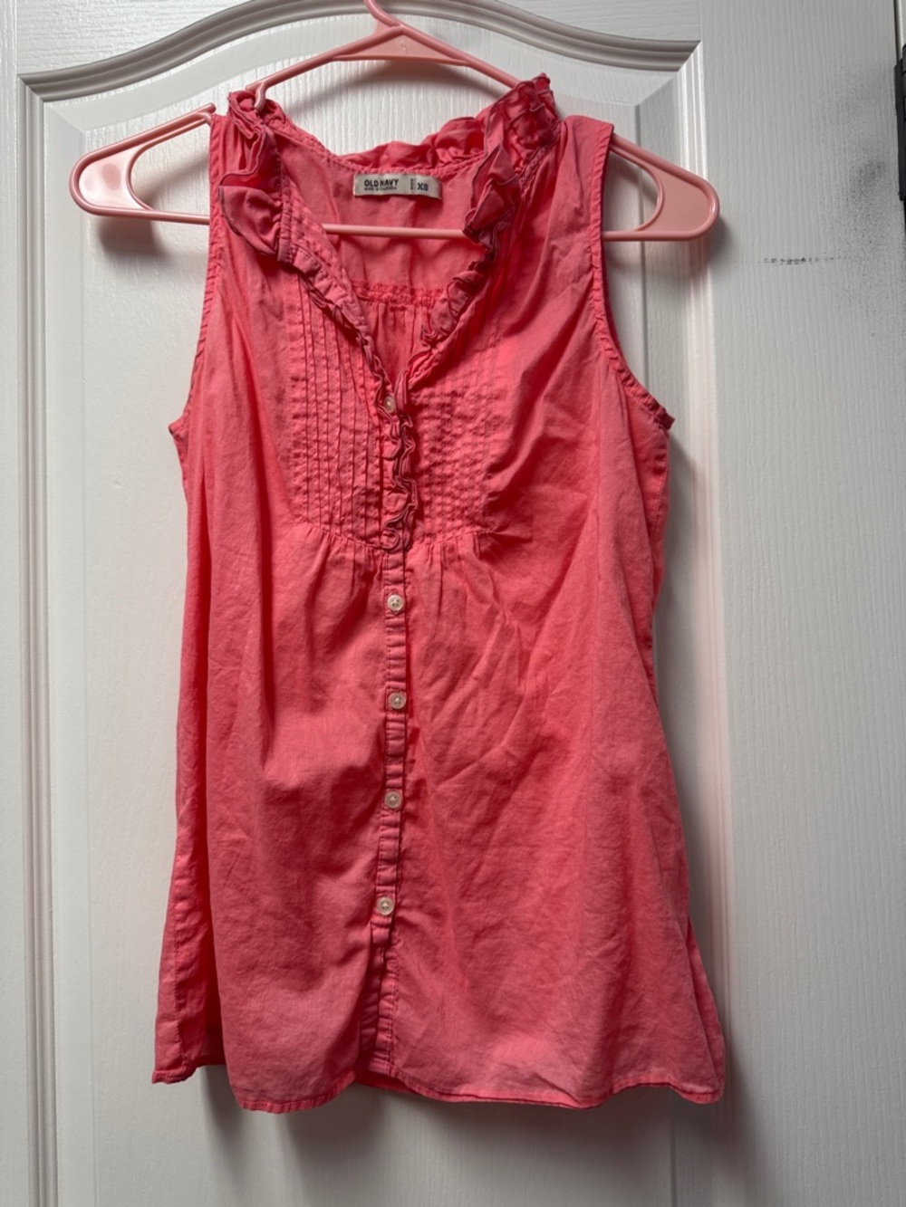 Old Navy Coral Pink Ruffle-Trim Sleeveless Button-Front Top